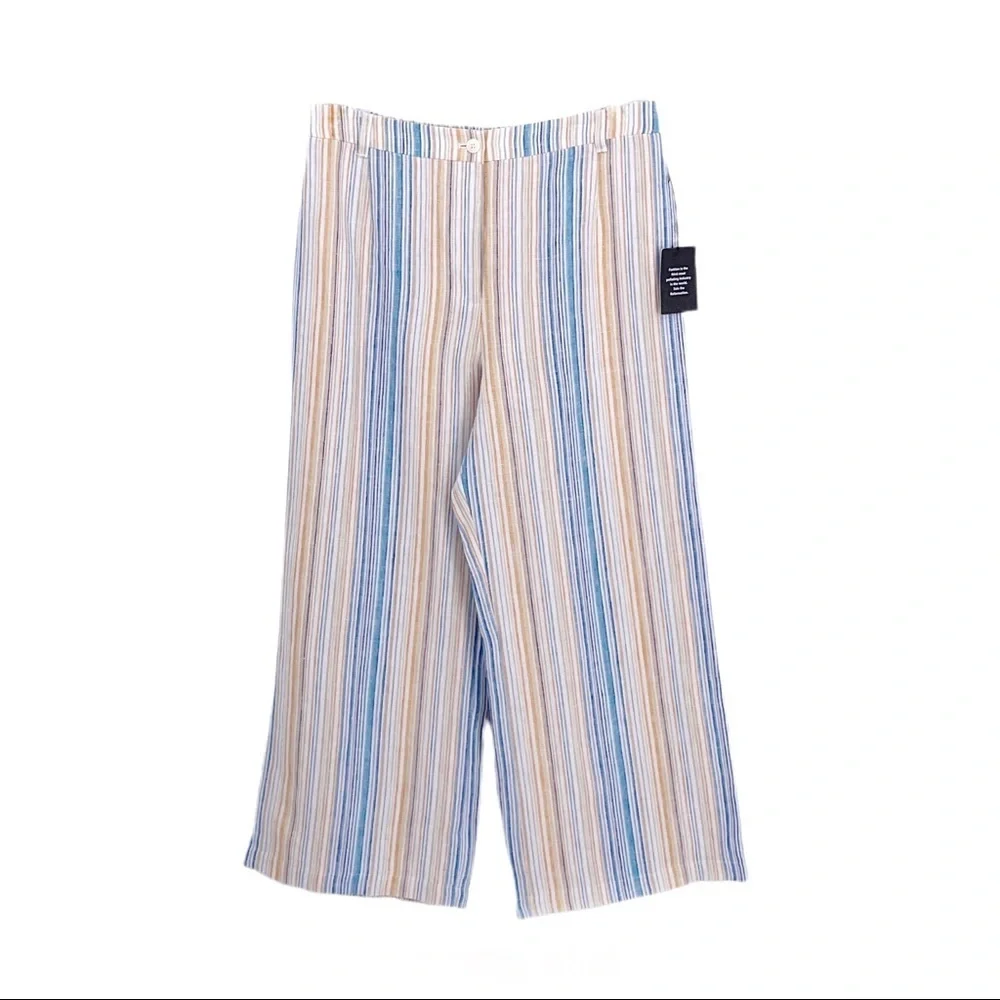 NWT REFORMATION Striped Wide Leg Linen Pants Sz 12